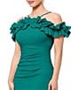Xscape Scuba Crepe Off The Shoulder Halter Neck Ruffle Trim Pleated Dress - Image 4
