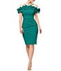 Xscape Scuba Crepe Off The Shoulder Halter Neck Ruffle Trim Pleated Dress - Image 1