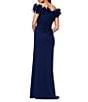 Xscape Scuba Crepe Off-The-Shoulder Neck Short Sleeve Sheath Gown, Color:Navy - Image 2