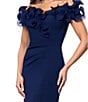 Xscape Scuba Crepe Off-The-Shoulder Neck Short Sleeve Sheath Gown, Color:Navy - Image 4