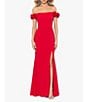 Color:Red - Image 1 - Scuba Crepe Off-the-Shoulder Ruffle Sleeve Gown