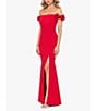 Color:Red - Image 3 - Scuba Crepe Off-the-Shoulder Ruffle Sleeve Gown