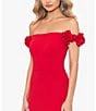 Color:Red - Image 4 - Scuba Crepe Off-the-Shoulder Ruffle Sleeve Gown