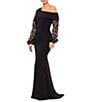 Xscape Scuba Crepe One Shoulder Long 3D Floral Sleeve Gown - Image 3