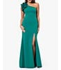 Color:Green - Image 1 - Scuba Crepe One Shoulder Sleeveless Ruffle Shoulder Gown