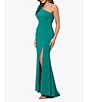 Color:Green - Image 3 - Scuba Crepe One Shoulder Sleeveless Ruffle Shoulder Gown