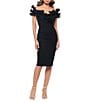 Xscape Scuba Crepe V-Neck Sleeveless Wire Ruffle Trim Ruched Back Dress, Color:Black - Image 1