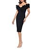 Xscape Scuba Crepe V-Neck Sleeveless Wire Ruffle Trim Ruched Back Dress, Color:Black - Image 3