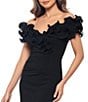 Xscape Scuba Crepe V-Neck Sleeveless Wire Ruffle Trim Ruched Back Dress, Color:Black - Image 4