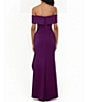 Color:Plum - Image 2 - Scuba Off-the-Shoulder Short Sleeve Ruched Cascading Ruffle Dress