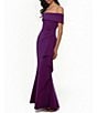 Color:Plum - Image 3 - Scuba Off-the-Shoulder Short Sleeve Ruched Cascading Ruffle Dress