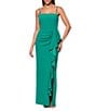 Xscape Scuba Petite Size Ruffle Front Scuba Crepe Dress, Color:Green - Image 1