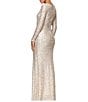Xscape Sequin Crew Neck Long Sleeve Shirred Sheath Gown - Image 2
