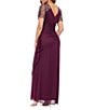 Xscape Short Beaded Sheer Flutter Sleeve Cascading Draped Waist V-Neck Beaded Gown - Image 2