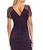 Xscape Short Beaded Sheer Flutter Sleeve Cascading Draped Waist V-Neck Beaded Gown, Color:Plum/Plum - Image 4