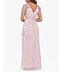 Color:Rose - Image 2 - Short Beaded Sheer Flutter Sleeve Cascading Draped Waist V-Neck Beaded Gown