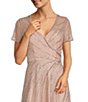 Color:Blush - Image 3 - Short Sleeve Beaded Mesh V-Neck A-Line Gown