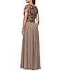 Xscape Short Sleeve Mesh Embellished Gown, Color:Mocha - Image 2