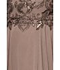Xscape Short Sleeve Mesh Embellished Gown, Color:Mocha - Image 5