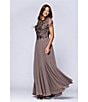 Xscape Short Sleeve Mesh Embellished Gown, Color:Mocha - Image 6