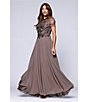 Xscape Short Sleeve Mesh Embellished Gown, Color:Mocha - Image 7