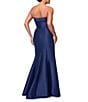 Xscape Strapless Ruched Waist Ruffle Front Stretch Mikado Aline Gown, Color:Navy - Image 2