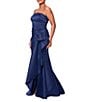 Xscape Strapless Ruched Waist Ruffle Front Stretch Mikado Aline Gown, Color:Navy - Image 3
