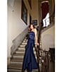Xscape Strapless Ruched Waist Ruffle Front Stretch Mikado A-Line Gown, Color:Navy - Image 7
