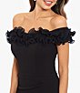 Color:Black - Image 3 - Stretch Crepe Wire Ruffle Off-The-Shoulder Cap Sleeve Mermaid Gown