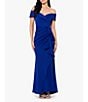 Color:Marine - Image 1 - Stretch Off-the-Shoulder Short Sleeve Mermaid Gown with Ruffle