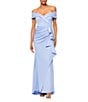 Xscape Stretch Off-the-Shoulder Short Sleeve Mermaid Gown with Ruffle, Color:Periwinkle - Image 1