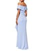 Xscape Stretch Off-the-Shoulder Short Sleeve Mermaid Gown with Ruffle, Color:Periwinkle - Image 2