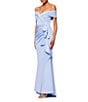 Xscape Stretch Off-the-Shoulder Short Sleeve Mermaid Gown with Ruffle, Color:Periwinkle - Image 3