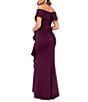 Xscape Stretch Off-the-Shoulder Short Sleeve Mermaid Gown with Ruffle, Color:Wine - Image 2