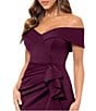Xscape Stretch Off-the-Shoulder Short Sleeve Mermaid Gown with Ruffle, Color:Wine - Image 3