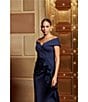 Xscape Stretch Off-the-Shoulder Short Sleeve Mermaid Ruffle Gown, Color:Midnight - Image 6