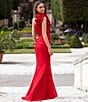 Xscape Stretch Scuba Crepe One Shoulder Ruffle Gown, Color:Red - Image 8