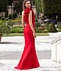 Xscape Stretch Scuba Crepe One Shoulder Ruffle Gown, Color:Red - Image 11
