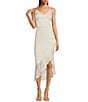 Color:Ivory - Image 1 - Stretch Sequin V-Neck Sleeveless Ruffled Trim Asymmetrical Hemline Midi Dress