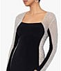 Color:Black Nude Silver - Image 4 - Stretch Square Neckline Beaded Long Sleeve Bodycon Dress