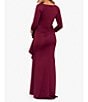 Color:Wine - Image 5 - Stretch V-Neck 3/4 Sleeve Pleated Draped Gown