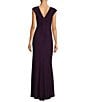 Color:Plum Stone - Image 2 - V-Neck Sleeveless Ruched Bodice Gown