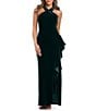 Xscape Velvet Criss Cross Halter Side Ruffle Gown - Image 1