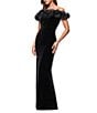 Xscape Velvet Off the Shoulder Ruffle Gown, Color:Black - Image 3