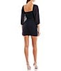 Color:Midnight - Image 2 - Square Neck Sheer 3/4-Blouson-Sleeve Ruched Sheath Dress
