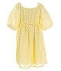 Color:Light Yellow - Image 2 - Big Girls 7-16 Clip-Dot Textured Babydoll Dress