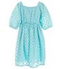 Color:Aqua - Image 2 - Big Girls 7-16 Clip-Dot Textured Babydoll Dress