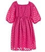 Color:Hot Pink - Image 2 - Big Girls 7-16 Clip-Dot Textured Babydoll Dress