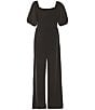 Color:Black - Image 2 - Big Girls 7-16 Elbow Sleeve Square Neck Jumpsuit