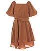 Color:Rust - Image 1 - Big Girls 7-16 Elbow Sleeve Tiered Fit-And-Flare Dress